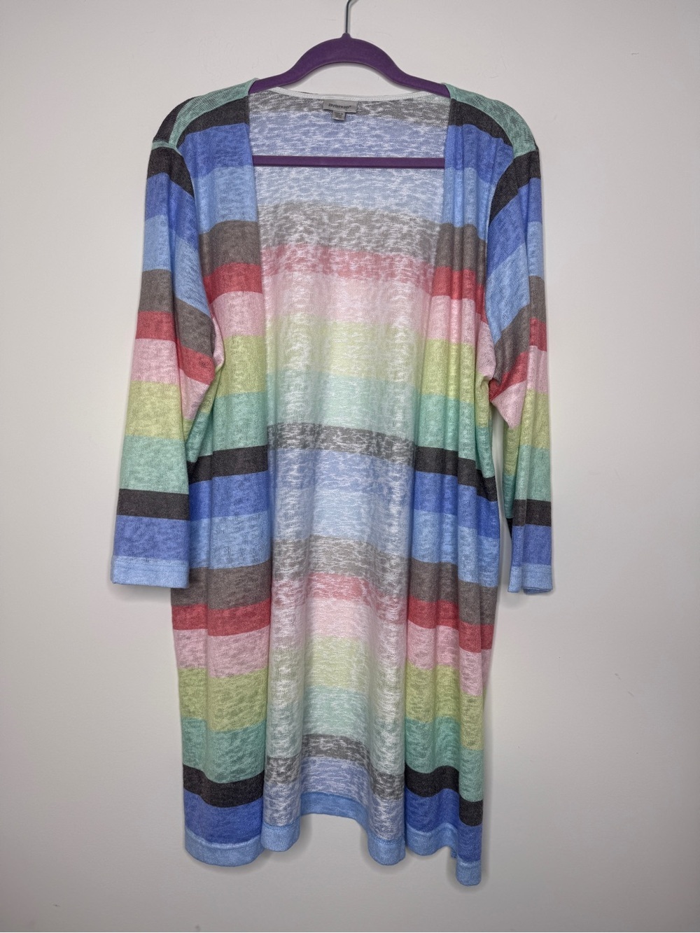 Avenue Pastel Rainbow Stripe Lightweight Knit Cardigan 18/20